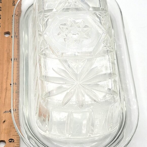 Anchor Hocking Starburst Clear Glass Butter Dish Lid & Plain Glass Bottom 7in. - Picture 4 of 5